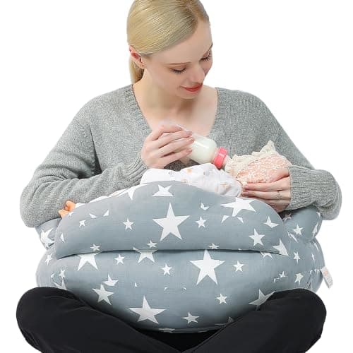 Coussin d'allaitement à domicile pour l'allaitement, grand coussin d'allaitement réglable avec housse amovible 100 % coton (étoiles)