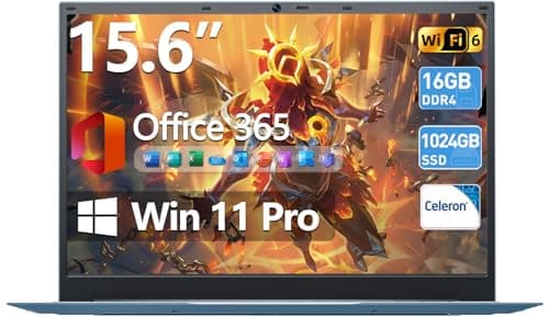 Ordinateur portable MELIUNA 15,6 pouces, ordinateurs portables Windows 11 avec Office 365, 16 Go de RAM 1024 Go SSD, Celeron Quad-Core, écran plat 180°, batterie 7000 mAh,...