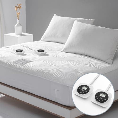 Couvre-matelas chauffant électrique King Size - Chauffe-lit avec fonctions de mémoire et de préchauffage, 12 réglages de chaleur, double contrôle pour...