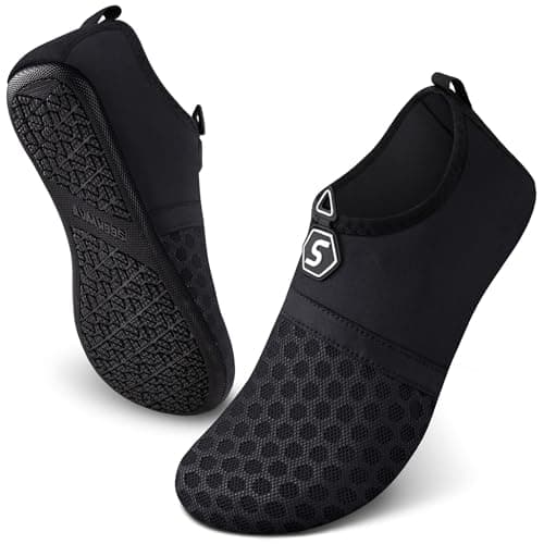 SEEKWAY Water Shoes Women Men Quick-Dry Beach Aqua Socks Barefoot Non Slip Swim Pool Outdoor Surf River Lake Yoga SK001 Black Size 8.5-9.5 W/7.5-8.5 M