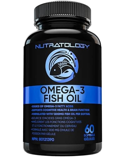 Supplément d'huile de poisson oméga 3 Nutratology triple force avec acides gras - 1200 mg d'huile de poisson, 720 mg de suppléments d'oméga 3, 432 mg d'EPA et 288 mg de DHA par...