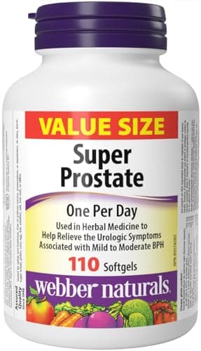 Webber Naturals Super Prostate, 110 gélules, aide à soulager les symptômes urologiques, formule complète contenant du palmier nain