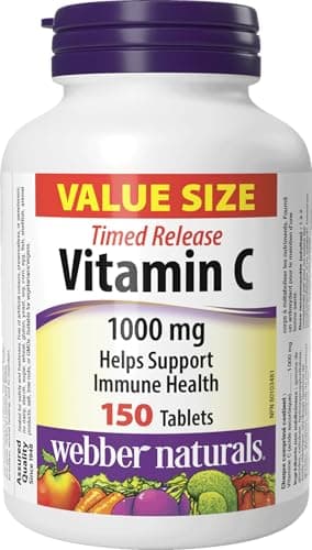 Webber Naturals Vitamine C à libération prolongée 1000 mg, 150 comprimés, pour la santé des os, des dents, du système immunitaire et des antioxydants