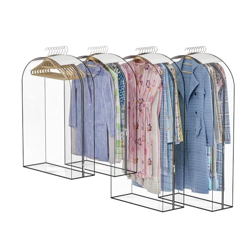 Jollygleam Upgraded Thickened Clear Garment Bags for Hanging Clothes 4 Packs, 10“ Gusseted Clothes Hanging Storage Bags for Closet, Shirts, Coats,...