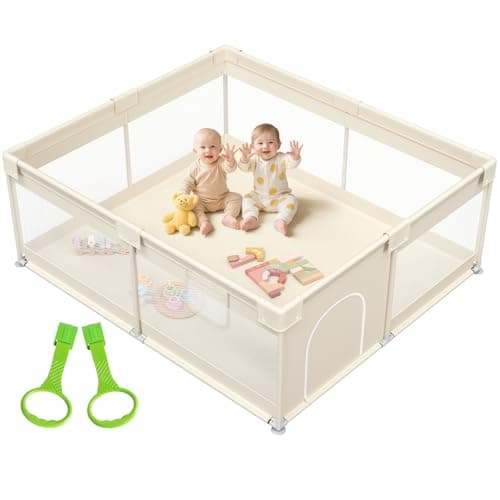 Mloong Extra Large Baby Playpen - 69×59in Play Pen for Babies and Toddlers, Infants Playpen, Sturdy Baby Play Yard, Parc Pour Bébé, Beige