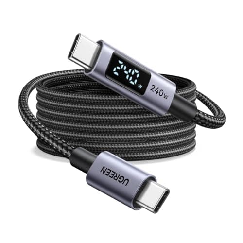 Câble USB C UGREEN 240 W Câble de charge rapide Câble PD3.1 de type C 100 W avec affichage numérique, cordon de chargeur USB-C de données tressé compatible avec MacBook...