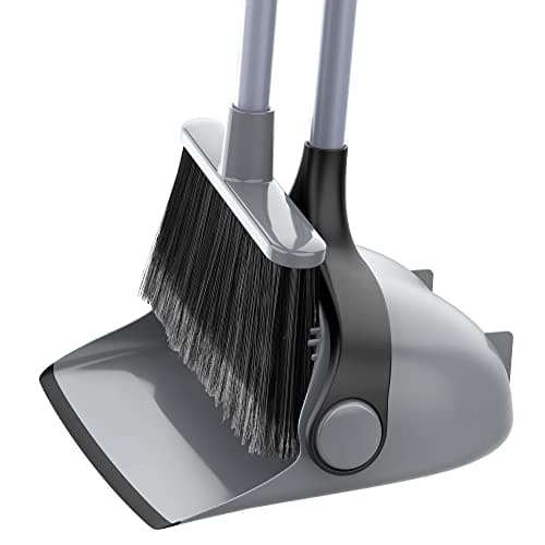 MR.SIGA Broom and Dustpan Set with Long Handle, Upright Broom and Dustpan Combo for Floor Cleaning, Lobby Broom with Adjustable Handle, Gray