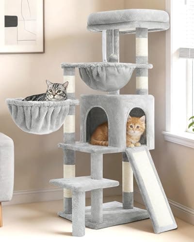 Gitelsnour Arbre à chat, tour à chat avec condo, 2 paniers, grande plateforme, planche à gratter, griffoirs pour chats d'intérieur, gris clair GCT003SW