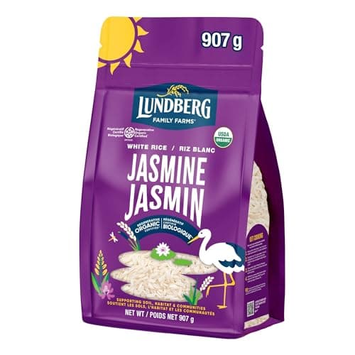 Lundberg Organic Jasmine Rice - Regenerative Organic Certified Long Grain White Rice, Light & Fluffy, Gluten Free, Resealable 907g Bag