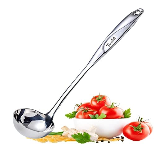 BAERFO Louche à soupe avec rainures sur la poignée, louche de cuisson pour soupe (4 onces/13,5 pouces) louche à soupe en acier inoxydable
