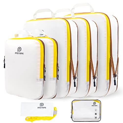 Cubes d'emballage de compression légers PFEYRPK pour valises, organisateur d'emballage de voyage extensible compressible avec articles de toilette transparents et sac à dos...