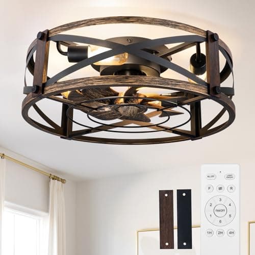 Ventilateurs de plafond encastrés addlon de 20 pouces avec lumières et télécommande, petit fandelier à profil bas en cage noire, ventilateur de plafond sans pales à 6 vitesses...