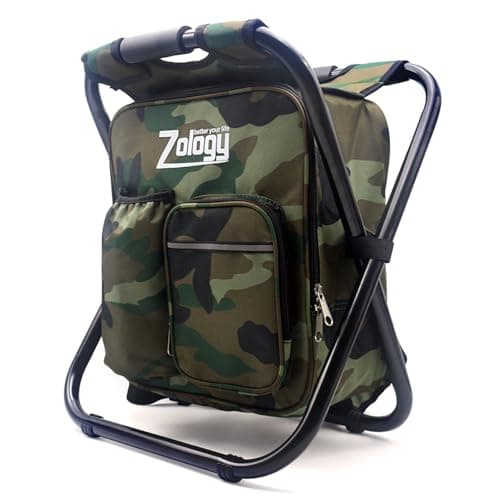 Zology Folding Camping Chair Stool Backpack with Cooler Insulated Picnic Bag, Hiking Camouflage Seat Table Bag Camping Gear, Outdoor Fishing...