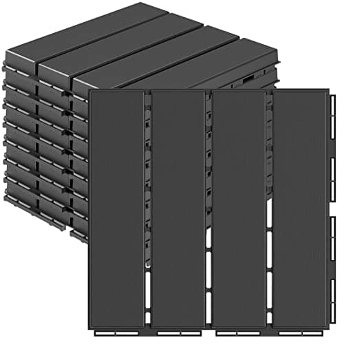 Goovilla Lot de 9 dalles de terrasse emboîtables en plastique 30,5 x 30,5 cm pour usage intérieur/extérieur, gris foncé