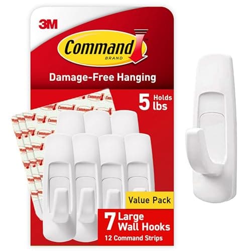 Grands crochets utilitaires Command, crochets muraux à suspendre sans dommages avec bandes adhésives, crochets muraux sans outils pour suspendre les organisateurs de dortoirs de la rentrée scolaire, 7...