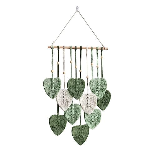 Betylifoy Tenture murale en macramé, tapisserie de feuilles tissées Boho, décoration murale, tapisserie en macramé avec perles en bois, décoration murale Boho Chic, tapisserie murale...