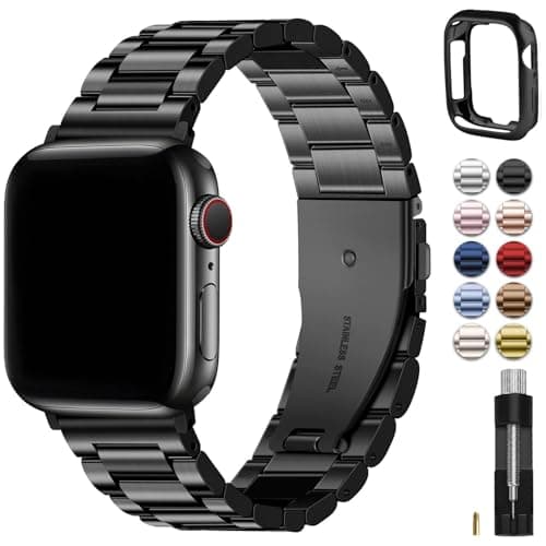 Fullmosa Compatible avec Apple Watch Band 45 mm 44 mm 42 mm 46 mm 49 mm 41 mm 40 mm 38 mm, bracelet en acier inoxydable avec étui pour...