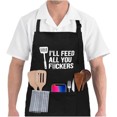 Tablier drôle pour hommes et femmes avec 3 poches, tabliers de barbecue réglables pour chef de cuisine et barbecue