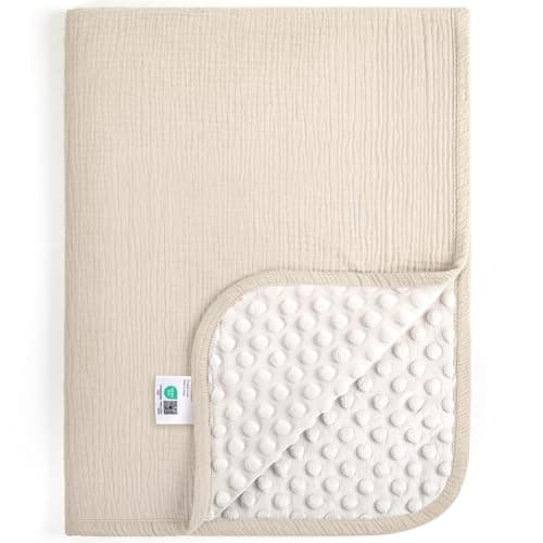 lulumoon Couvertures pour bébé unisexe pour nouveau-né : envers thermique en minky à pois – Couverture de réception en mousseline pour bébé essentiel et cadeau de registre 76,2 x 101,6 cm (ivoire)