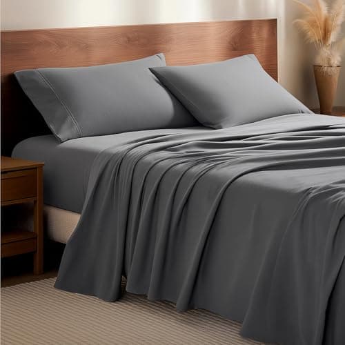 Bare Home Parure de lit en flanelle 100 % coton, velouté, doux et épais – Flanelle double brossée – Poche profonde (Queen, Gris)