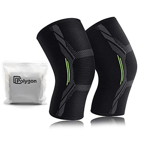 Lot de 2 genouillères Polygon, manchon de compression du genou pour la course, l'arthrite, le LCA, la déchirure du ménisque, le sport, le soulagement des douleurs articulaires et les blessures...
