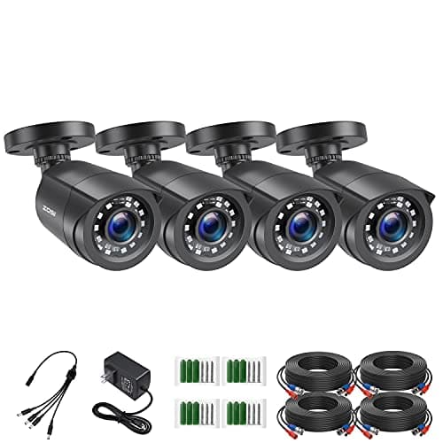 ZOSI 4 Pack 2MP 1080p HD-TVI Home Security Camera Outdoor Indoor 1920TVL,24PCS LEDs,80ft Night Vision, 90°View Angle, Weatherproof Outside...