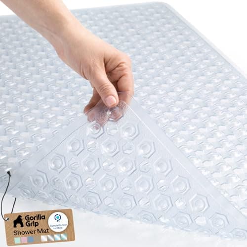 GORILLA GRIP Patented Bath Tub Shower Mat, Machine Washable Bathtub Floor Liner Mats, Suction Cups and Drain Holes to Keep Tubs Clean, Bathroom...