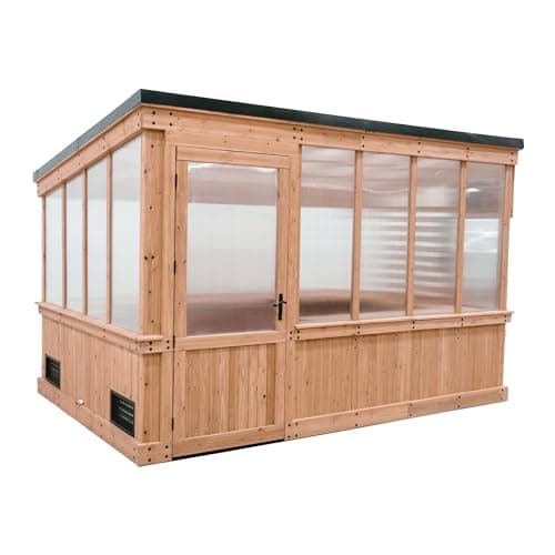 Backyard Discovery Zalie Modern Greenhouse, Exterior and Interior Hose Hook-up, PowerPort, Foldable Shelves, Tempurature Activated Exhaust Fan and...