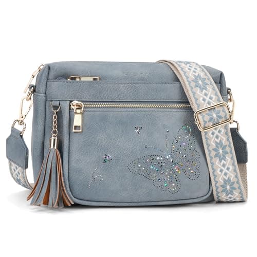 KITEVIUN Sac à bandoulière pour Femme Sac à Main en Cuir à la Mode Sac à Main à bandoulière Design Papillon avec Sangle réglable-Bleu