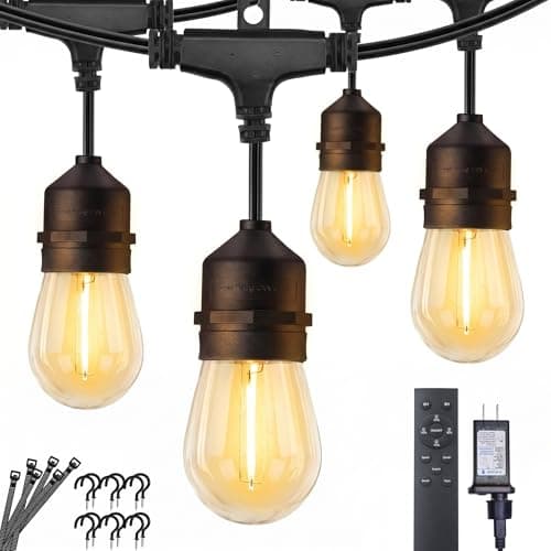 52 Feet LED Outdoor String Lights with Remote, Waterproof Patio Lights with 15 +1 Spare Shatterproof Edison Bulbs, Commercial Hanging Lights for...