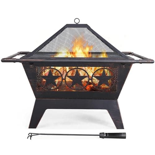 Yaheetech Fire Pit 32in Fire Pits for Outside Outdoor Fireplace Large Square Wood Burning Fire Pit Heavy Duty for Patio BBQ Camping Bonfire with...