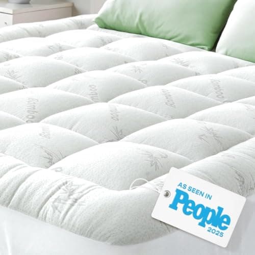 Bamboo Mattress Topper Queen Size - Thick Cooling Breathable Pillow Top Mattress Pad for Back Pain Relief - Deep Pocket Topper Fits 8-20 Inches...