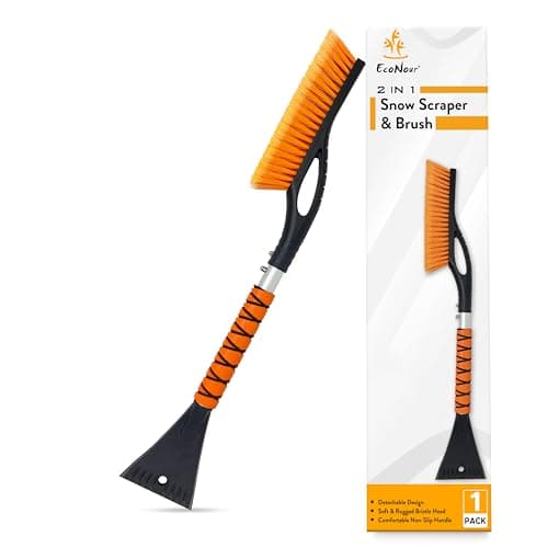 Brosse à neige en aluminium EcoNour 27" avec grattoirs à glace pour pare-brise et fenêtre de voiture | Grattoir à neige et brosse de voiture avec Erg...