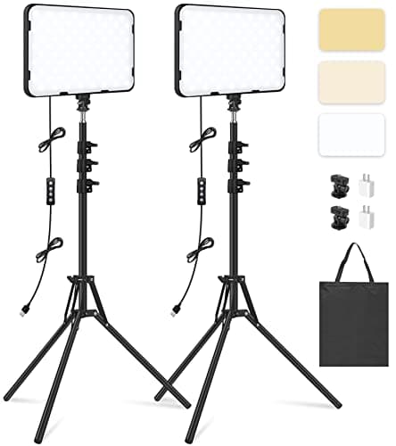 Paquet de 2 lampes vidéo LED avec support de trépied de 63 pouces, Obeamiu 2500-8500K, éclairage de studio de photographie à intensité variable pour l'enregistrement/collection de films vidéo...