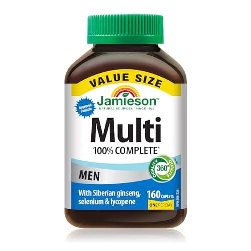 Jamieson 100% Complete Multivitamin for Men, with Siberian Ginseng, Lycopene and Selenium. Supports Eye Health, Energy, Immunity, and Everyday...