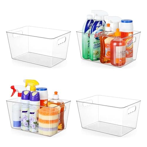 Bacs de rangement en plastique transparent Vtopmart pour garde-manger, 4 conteneurs de stockage de nourriture PCS avec poignée pour armoire, cuisine, comptoir...