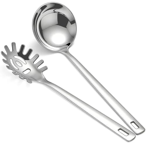 Berglander Ensemble louche, cuillère et cuillère à spaghetti 2 pièces, cuillère à pâtes, ustensiles de cuisine en acier inoxydable pour cuisiner, remuer, servir...