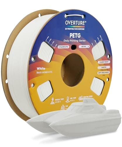 OVERTURE PETG 3D Printer Filament 1.75mm, 1kg Filament (2.2lbs), Dimensional Accuracy 99% Probability +/- 0.03mm, Fit Most FDM Printers (White)