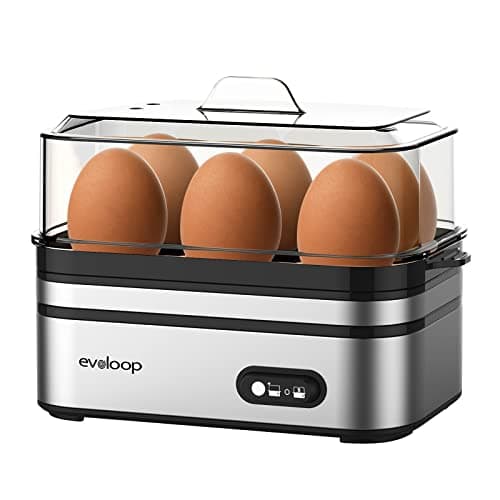 Evoloop Cuiseur à œufs rapide électrique, capacité de 6 œufs, mous, moyens, durs, braconnier, appareil à omelettes, braconnier à œufs avec arrêt automatique, sans BPA