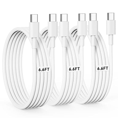 USB C to USB C Cable 6.6FT, 3-Pack, 60W Fast Charging Type-C Charger Cord,for iPhone 15/16/17 Series, iPad Pro/Air, MacBook, Samsung Galaxy,...