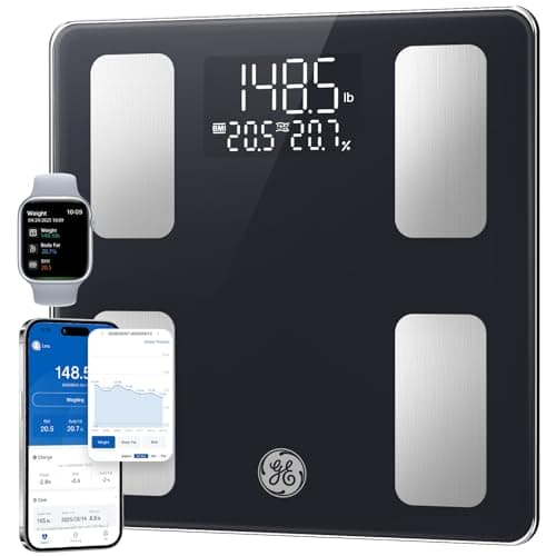 Balance intelligente GE pour la graisse corporelle, masse musculaire IMC, balance de poids numérique pour salle de bain, moniteur électronique de composition corporelle Bluetooth pour les personnes avec application de grande taille...