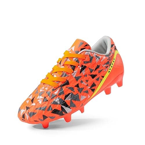 DREAM PAIRS Crampons de football pour garçons et filles, chaussures de football pour enfants, taille 2, petit enfant, orange/foncé/gris/jaune, HZ19003K