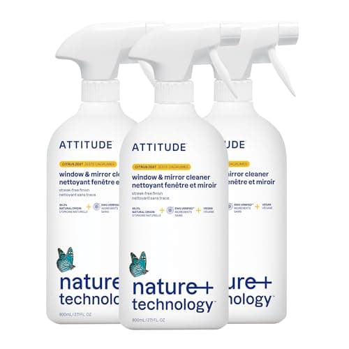 ATTITUDE Window & Mirror Cleaner, EWG Verified, Plant- & Mineral-Based, Vegan & Streak-Free Glass Spray, Made in Canada, Citrus Zest Scent, 800 mL...