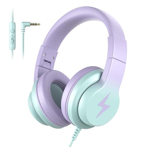 Écouteurs pour enfants, écouteurs filaires pour enfants sur l'oreille avec microphone, casque limiteur de volume 85/94 dB pour filles garçons, casque pliable pour...