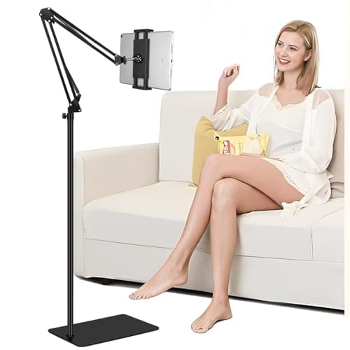 Support de sol pour tablette avec poids de 6 lb, support de téléphone pour lit aérien, bras réglable en hauteur, support extensible, compatible avec iPhone iPad mini...