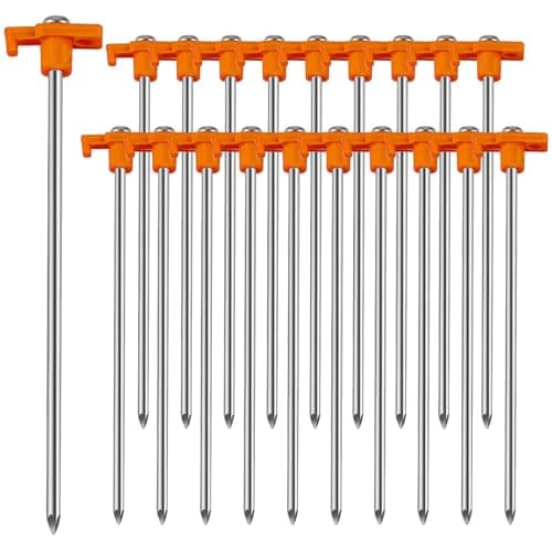 Neehows 20 pièces piquets de tente piquets de tente en métal piquet de sol de camping, piquets de tente antirouille galvanisés de 10 pouces piquets de cour ancres à vent élevé pour l'extérieur...