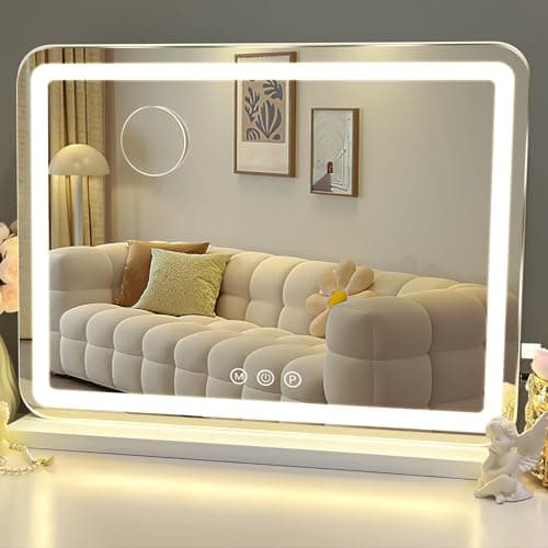 LuxeVue Vanity Mirror with Lights, 23" x 19" Large Makeup Mirror with 3 Color Modes & Adjustable Brightness, Detachable 15x Spot Magnification,...