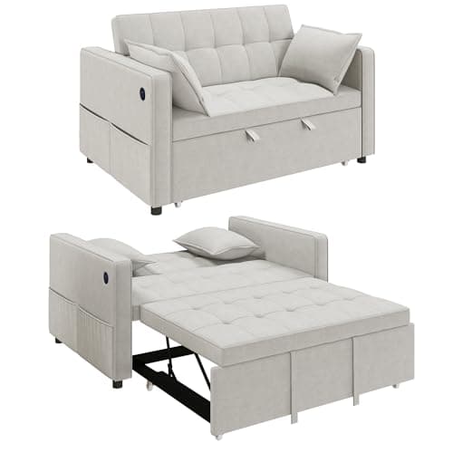 HOMCOM Canapé-lit 54 po, canapé-lit convertible 3 en 1 avec ports USB, dossier réglable, poches latérales, causeuse pour salon,...