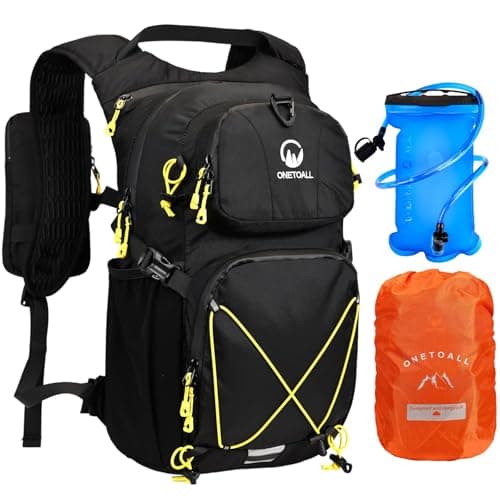 Sac à dos d'hydratation ONETOALL, sac à dos de randonnée 22 L avec vessie anti-fuite de 2 L, housse de pluie cousue et fermetures éclair étanches, compartiment isolé pour homme...