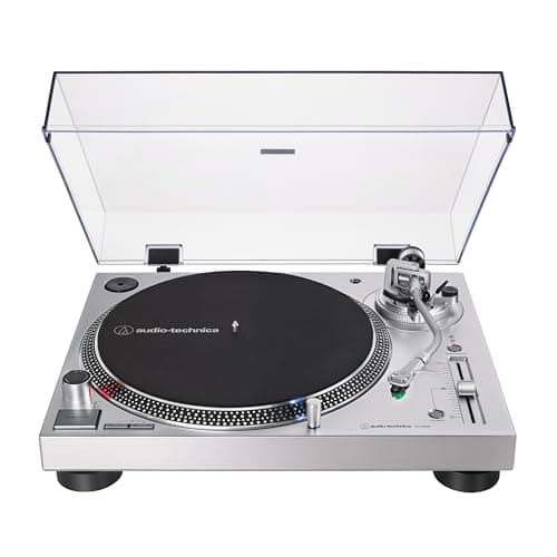 Platine vinyle à entraînement direct Audio-Technica AT-LP120XUSB (analogique et USB), argent, haute fidélité, lit les disques 33-1/3, 45 et 78 tr/min, convertit le vinyle en...